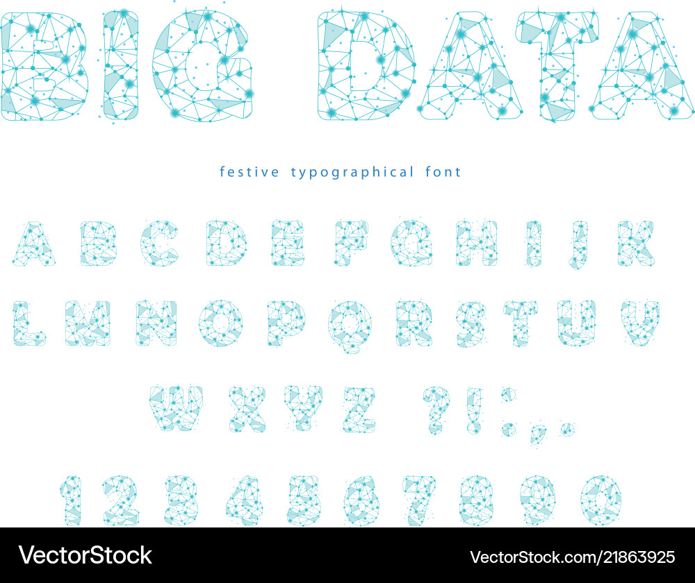 Polygonal Data Font - Sparkle & Connect vector image