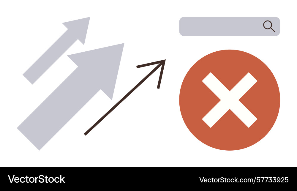 Search error concept with arrows and a red cross Search error concept with arrows and a red cross vector image