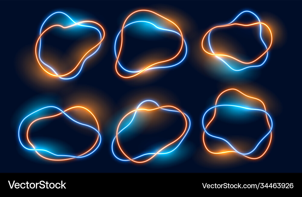 Abstract neon curve fluid style frames set six Vector Image