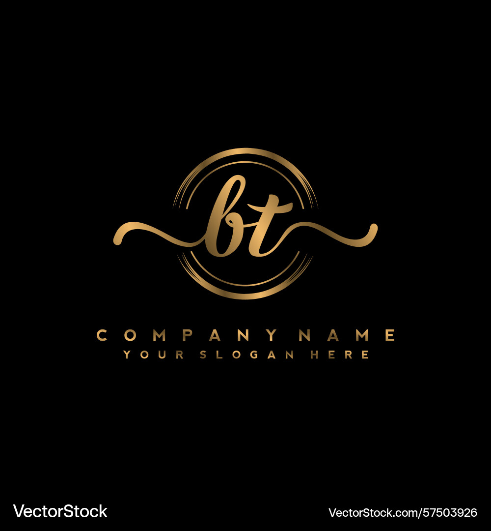 Bt initial handwriting logo with circular wave Bt initial handwriting logo with circular wave Vector Image
