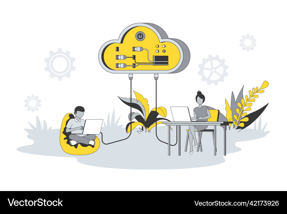 Cloud computing concept in flat line design vector image