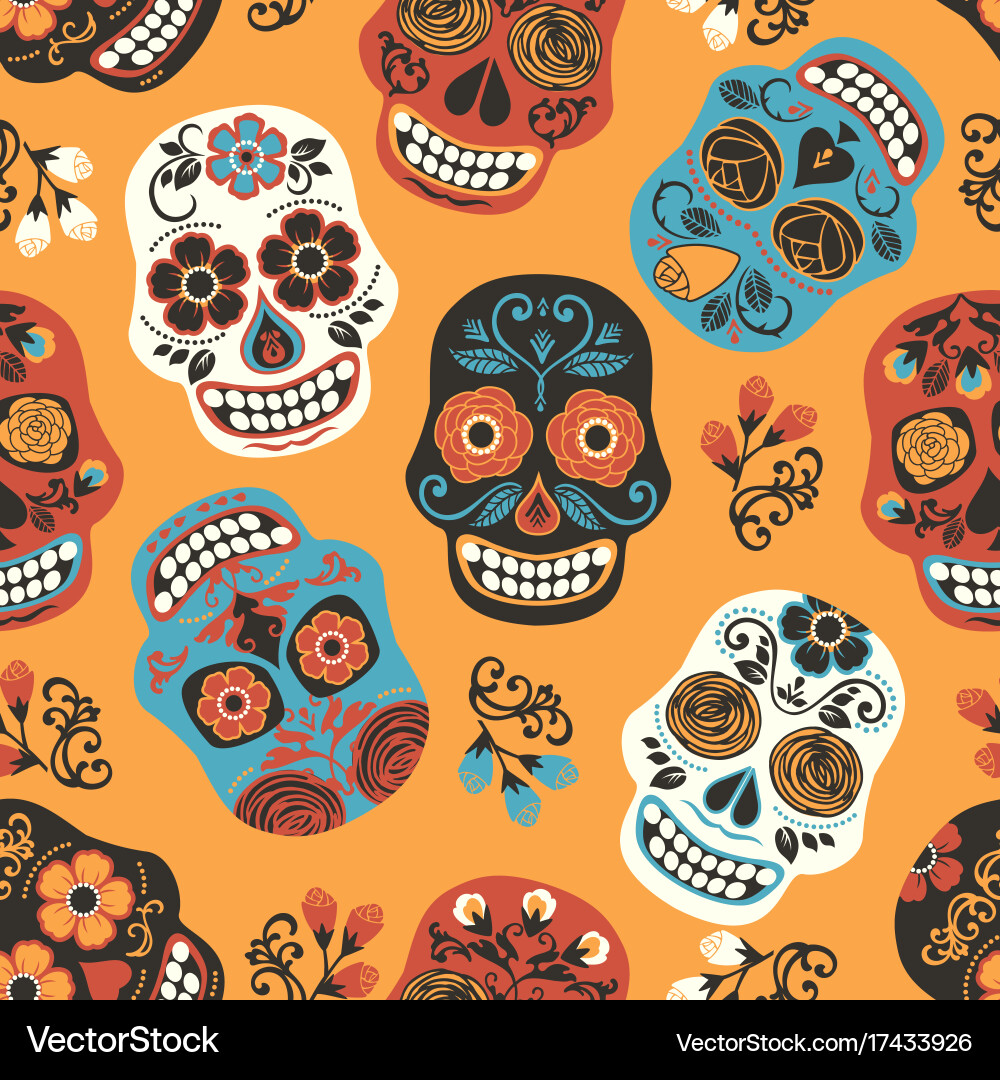 Day of the Dead Skull Pattern Vector Image