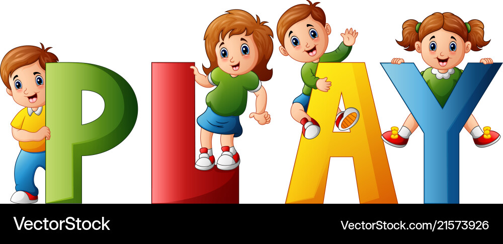 Happy Children Playing with the Word Play Vector Image