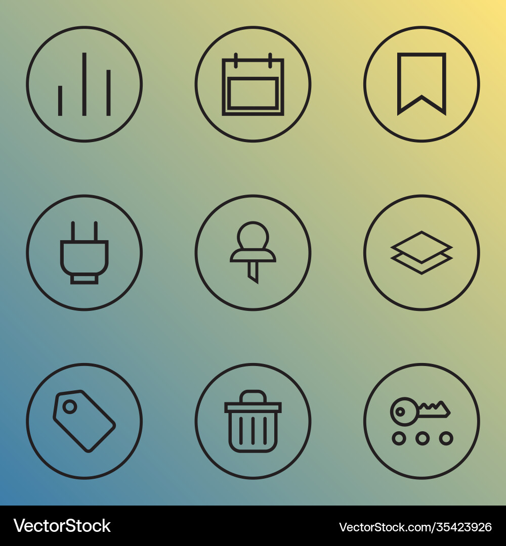 Interface icons line style set with magnifier Vector Image