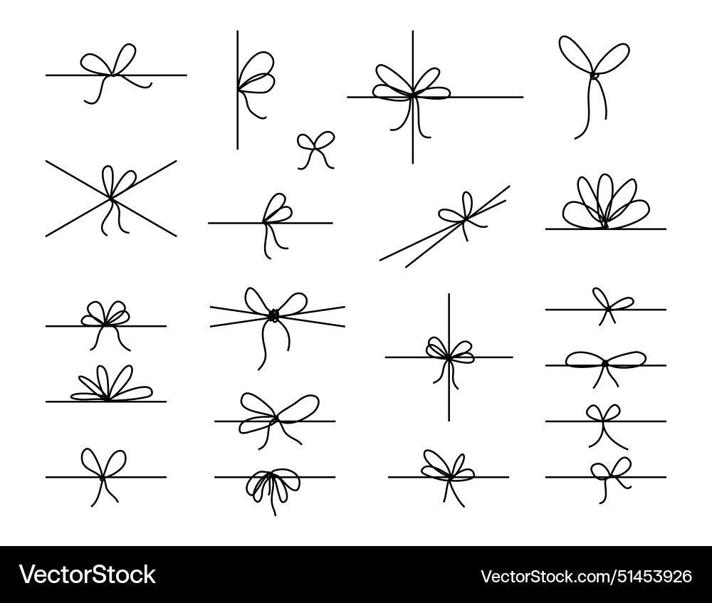 Line bows on ribbon bow string set for box Vector Image