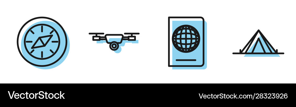 Set line passport with biometric data compass Vector Image