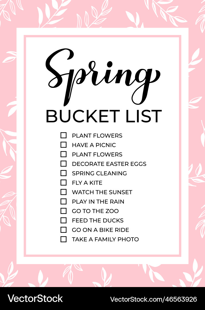 Spring bucket list funny things to do checklist Spring bucket list funny things to do checklist vector image