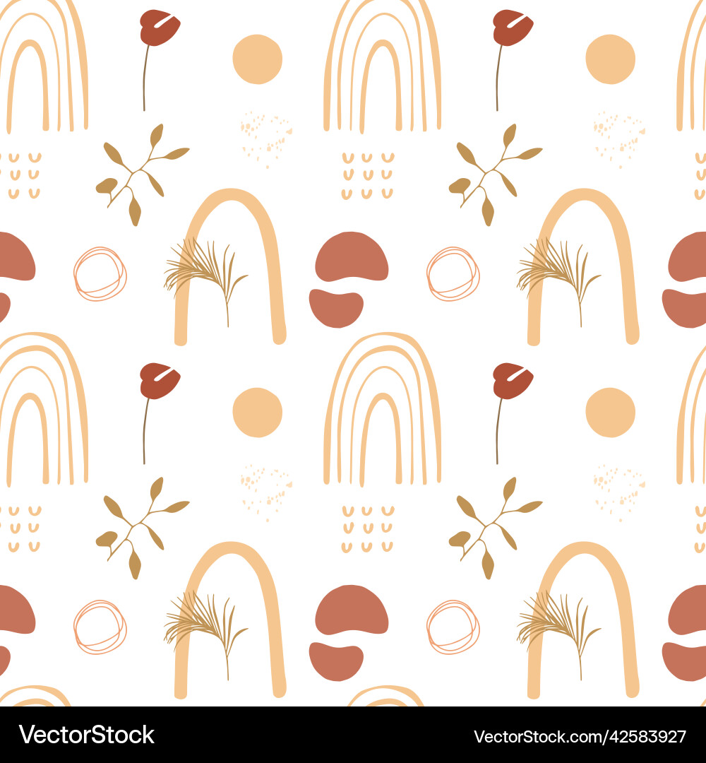 Abstract boho seamless pattern with leaves Abstract boho seamless pattern with leaves Vector Image