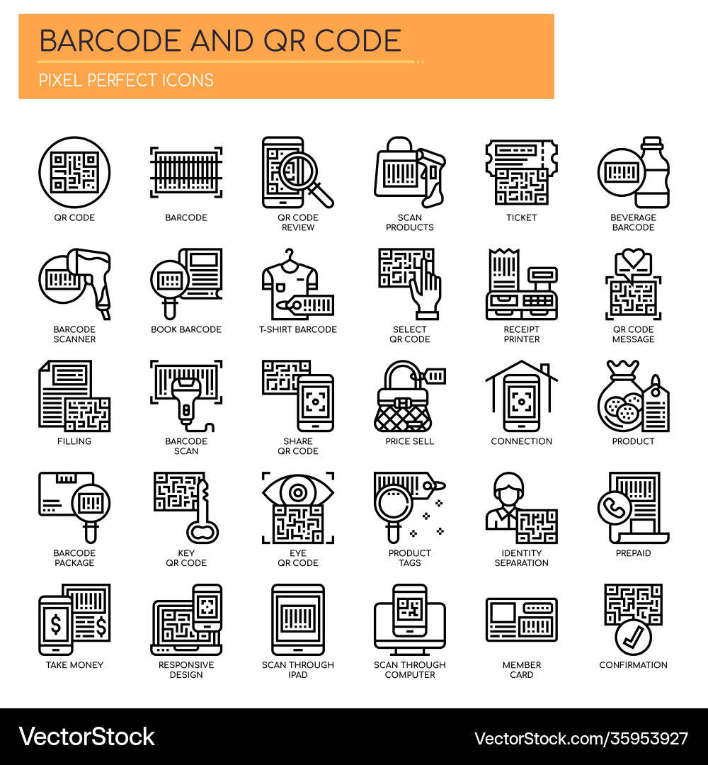 Barcode and qr code thin line pixel perfect vector image