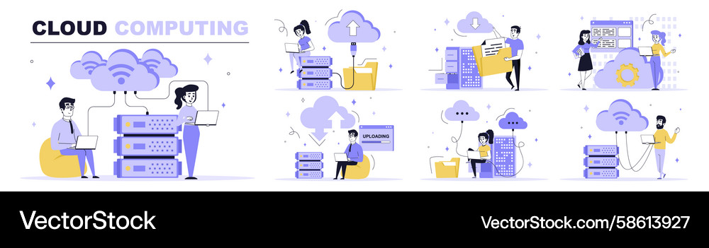 Cloud Computing Data Sync Set Vector Image