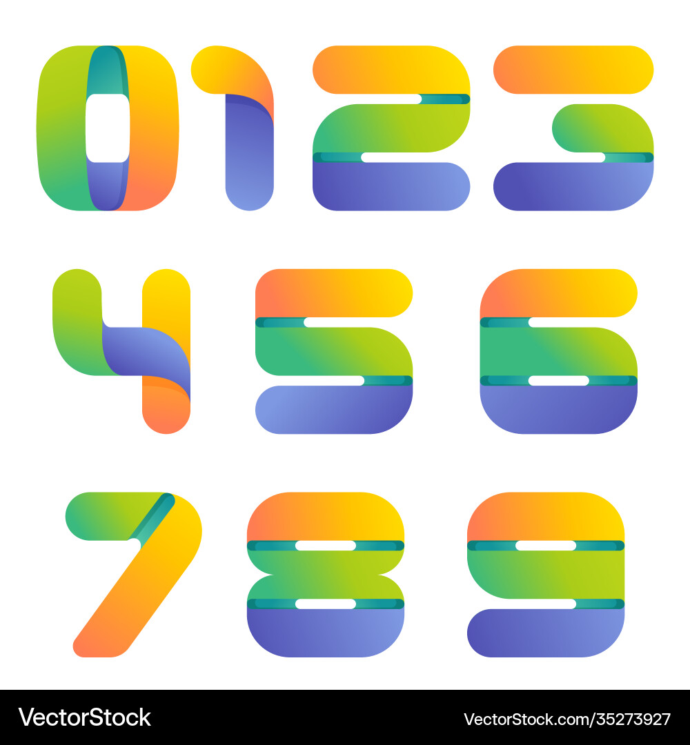Colorful gradient one line numbers set Colorful gradient one line numbers set vector image