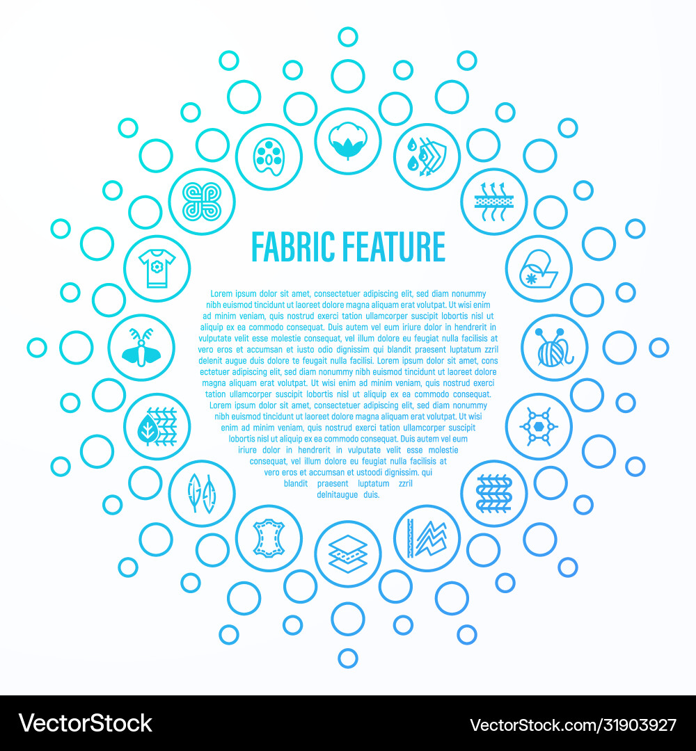 Fabric feature concept thin line icons in circle Fabric feature concept thin line icons in circle Vector Image