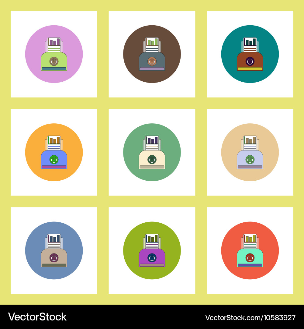 Flat icons set of column chart and printer concept vector image