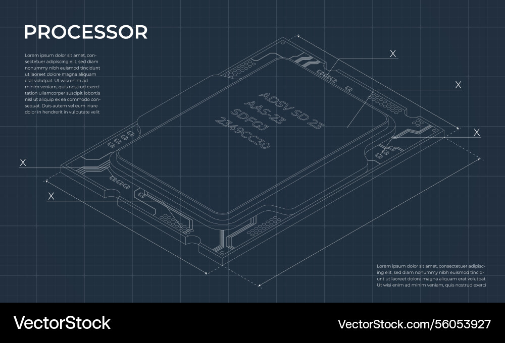 Isometric processor blueprint central processing Isometric processor blueprint central processing vector image