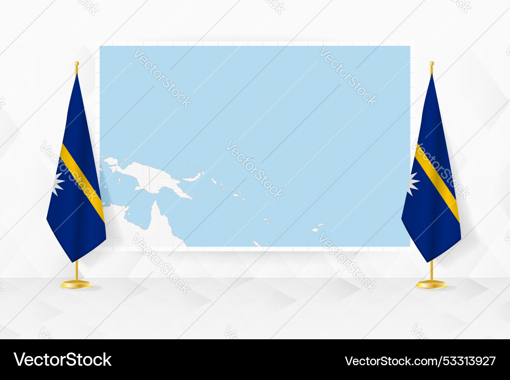 Map of nauru and flags on flag stand Vector Image