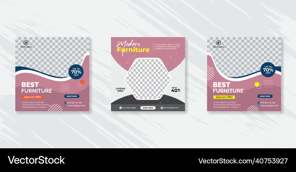 Modern furniture social media post templates Modern furniture social media post templates vector image