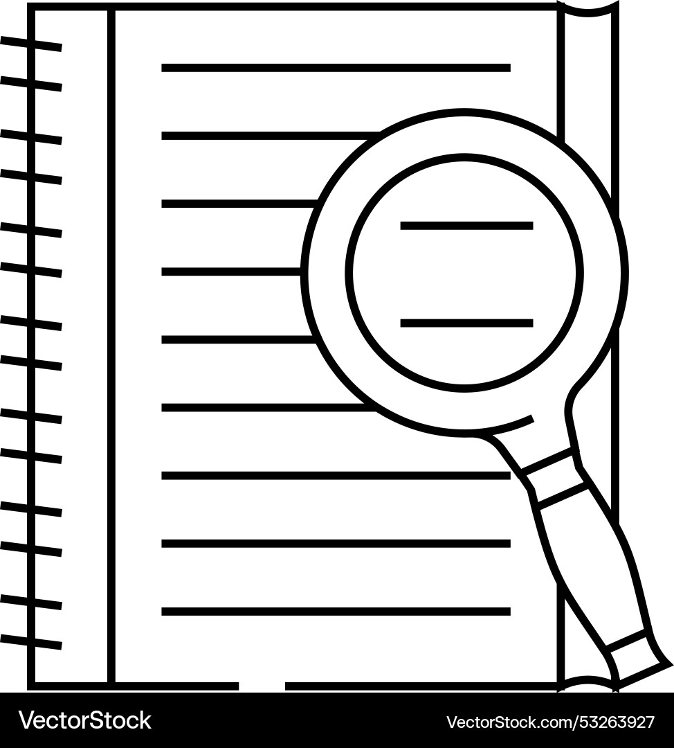Notepad search magnifying glass line icon Vector Image