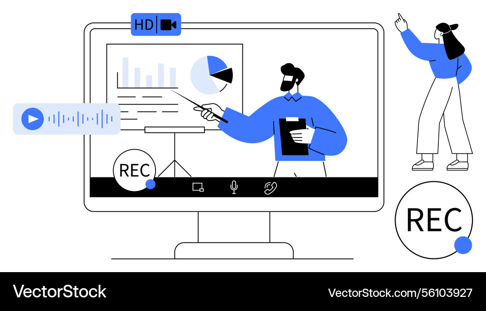 Presenter delivering online lecture with visual Presenter delivering online lecture with visual vector image