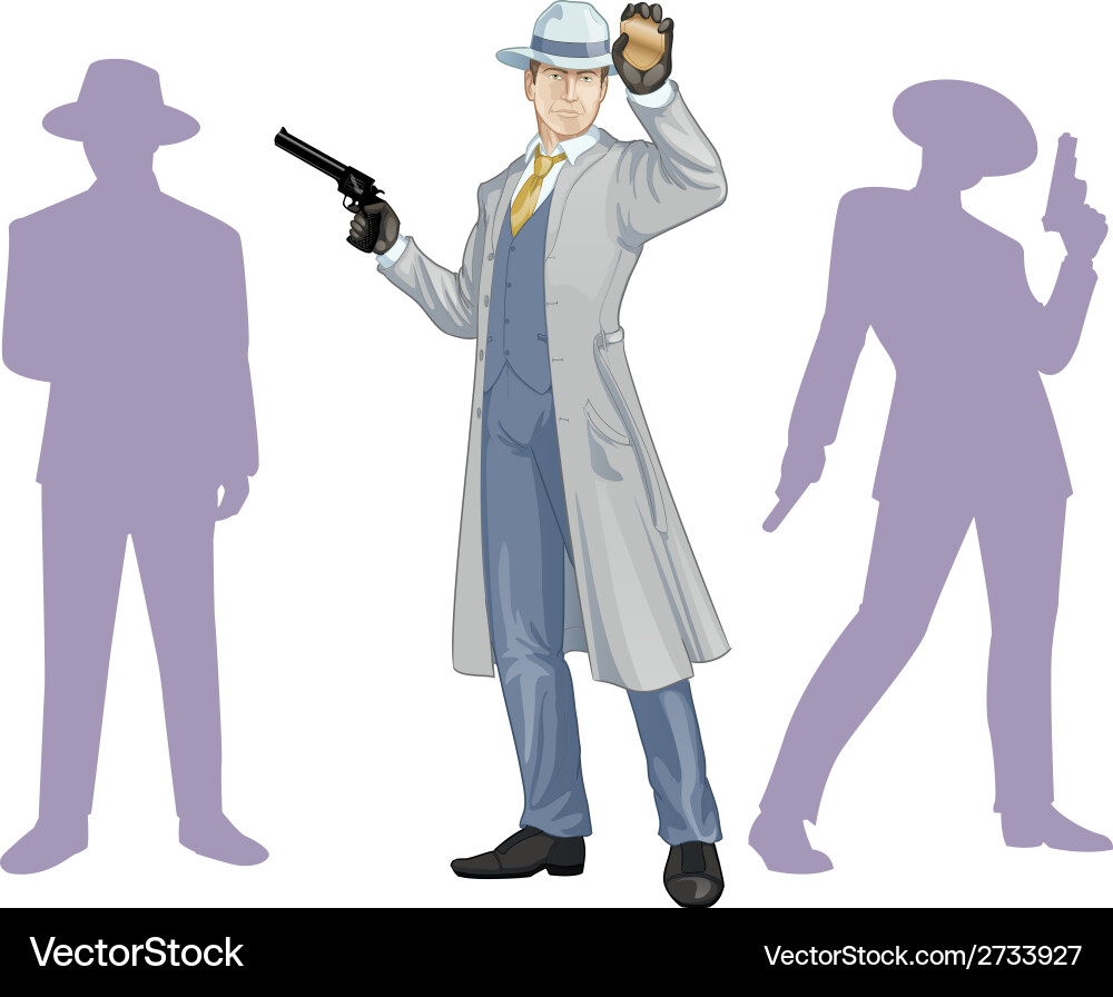 Retro Polizeichef Silhouette mit Pistole vektorbild