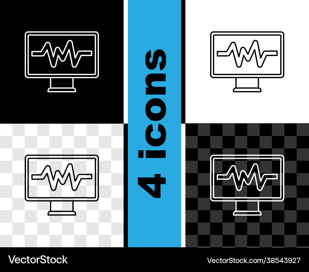 Set line computer monitor with cardiogram icon vector image
