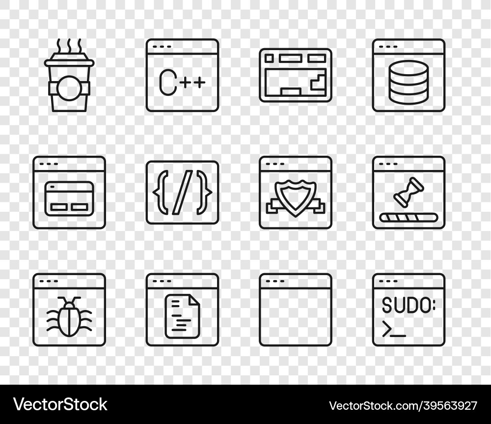 Set line system bug code terminal keyboard Set line system bug code terminal keyboard Vector Image