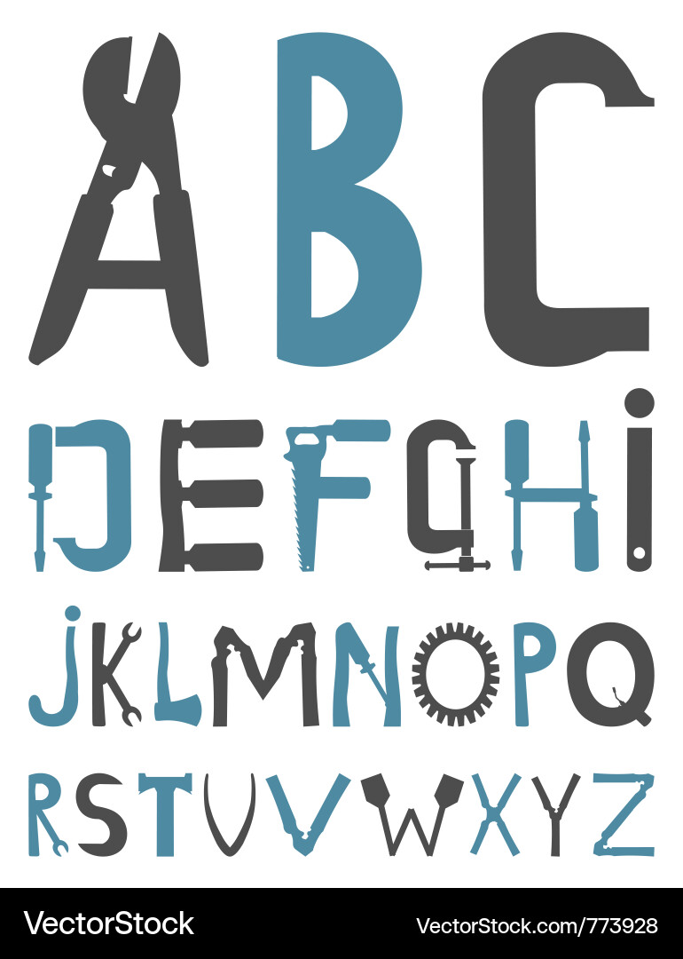 Alphabet Letter Tools Collection Vector Image