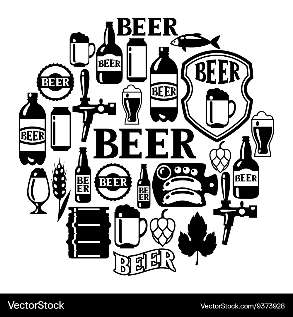 Beer icon and objects set for design vector image