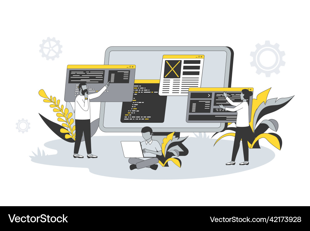 Computer programming concept in flat line design Computer programming concept in flat line design vector image