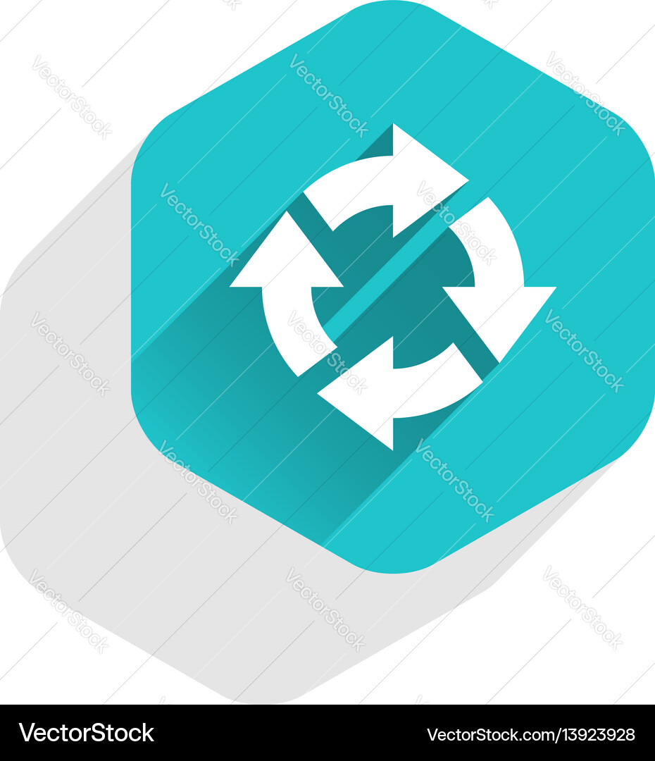 Flat arrow sign rotation icon hexagon button Flat arrow sign rotation icon hexagon button vector image