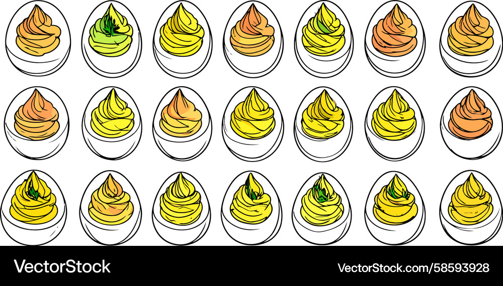 Grid of colorful deviled egg variations Vector Image
