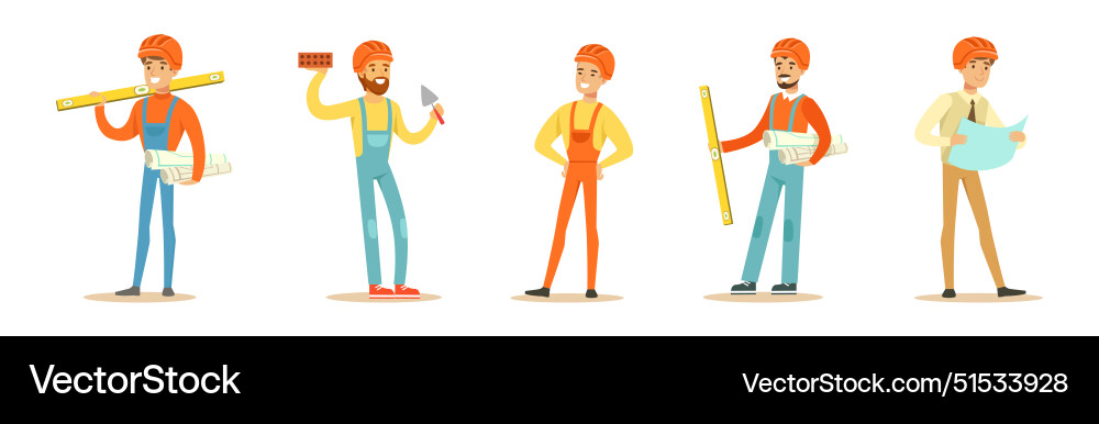 Man builder and engineer character in hard hat Vector Image