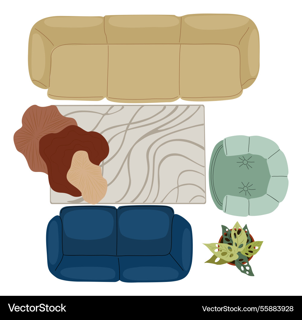 Overhead living room interior design art Overhead living room interior design art vector image