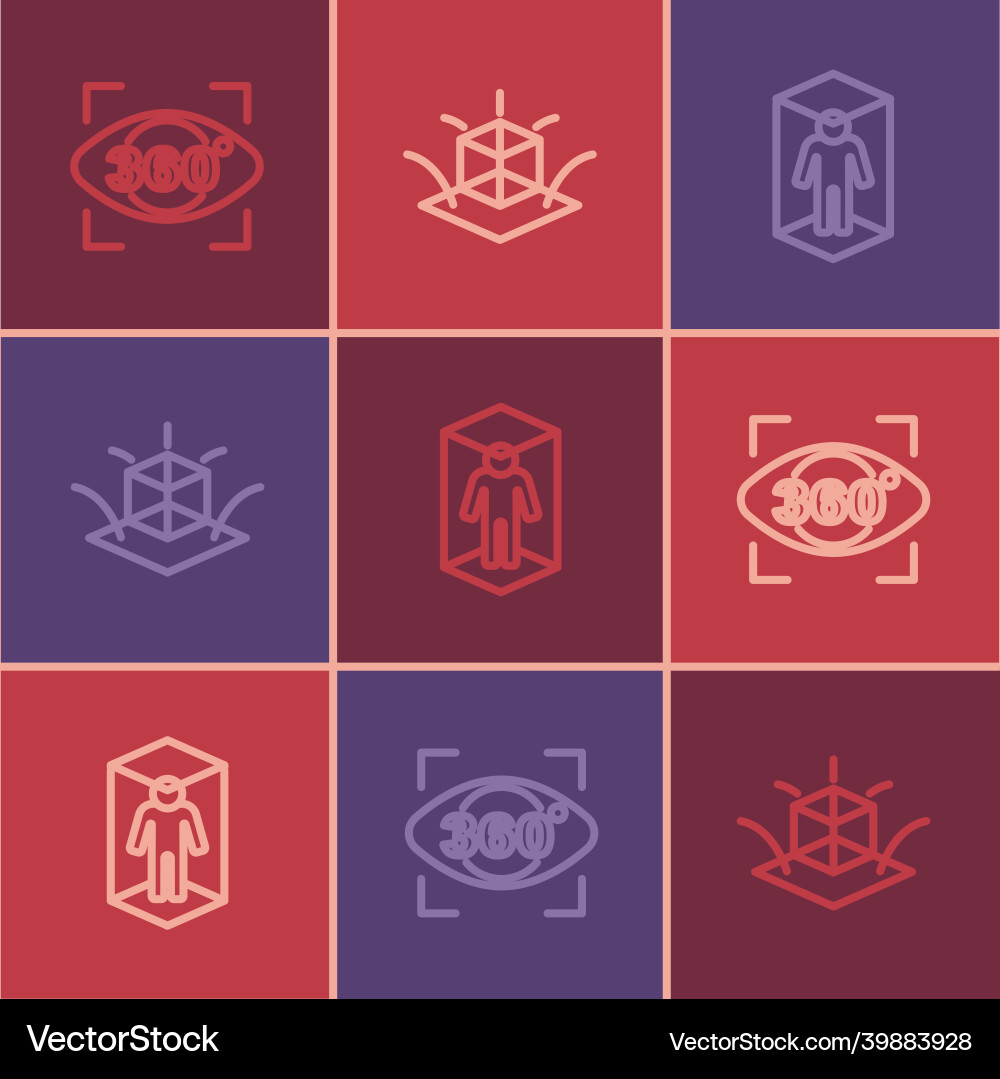 Set line 360 degree view 3d modeling and icon Set line 360 degree view 3d modeling and icon vector image