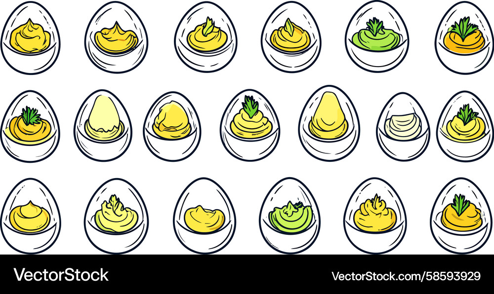 Artistic assortment of deviled eggs with colorful Artistic assortment of deviled eggs with colorful Vector Image