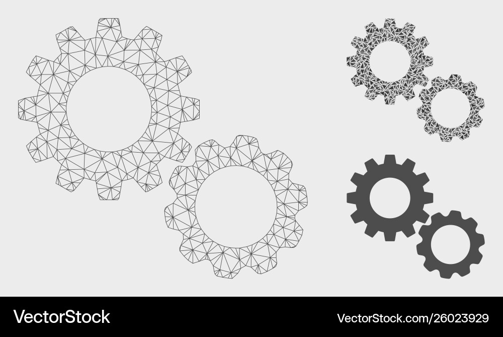 Gears mesh 2d model and triangle mosaic Gears mesh 2d model and triangle mosaic vector image