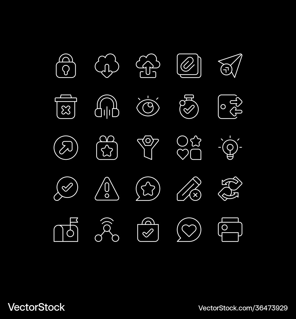 Interface elements white linear icons set Interface elements white linear icons set vector image