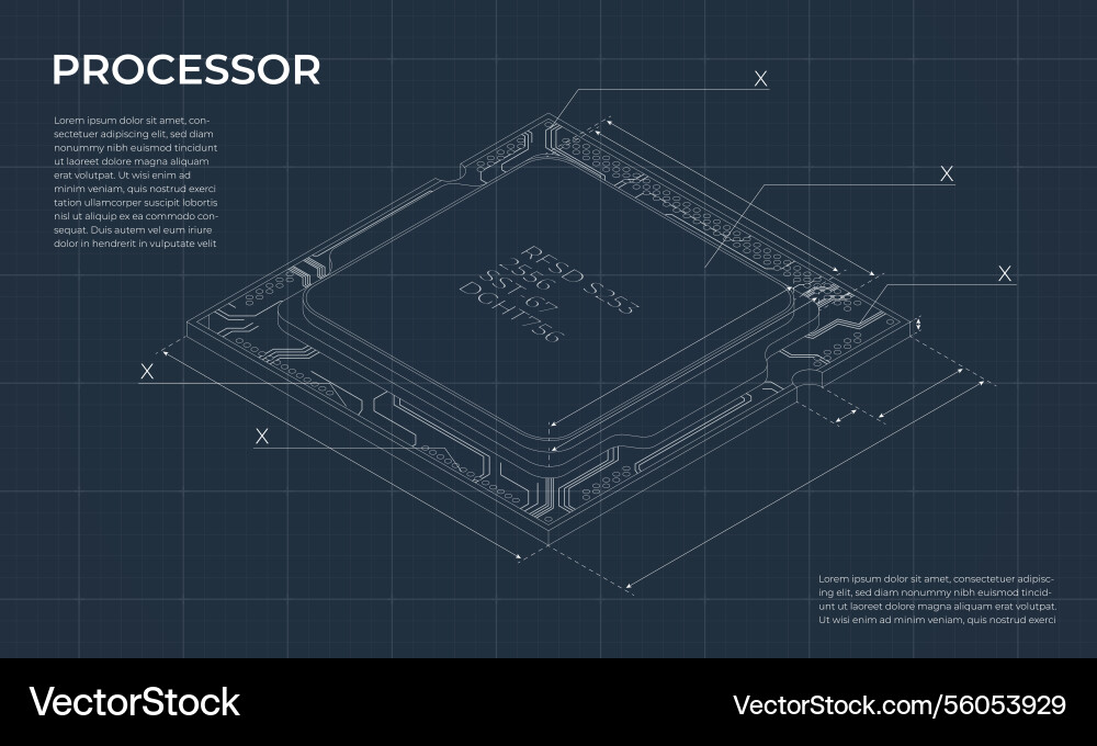 Isometric processor blueprint central processing Isometric processor blueprint central processing vector image