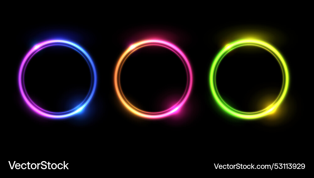 Neon gradient line circle frames set glow vector image