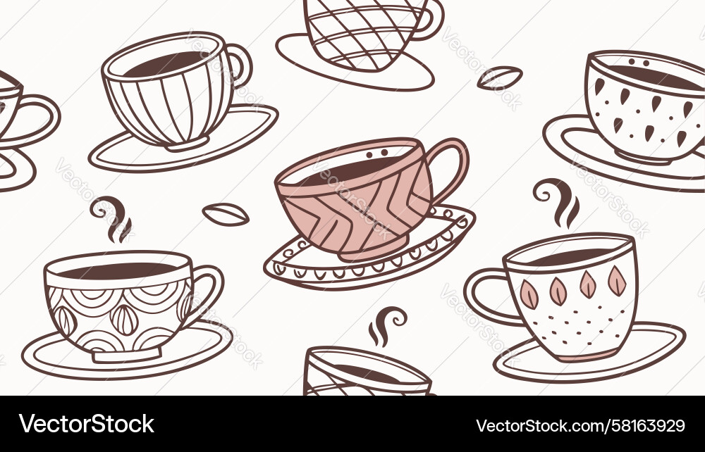 Playful coffee cups and question marks pattern Vector Image