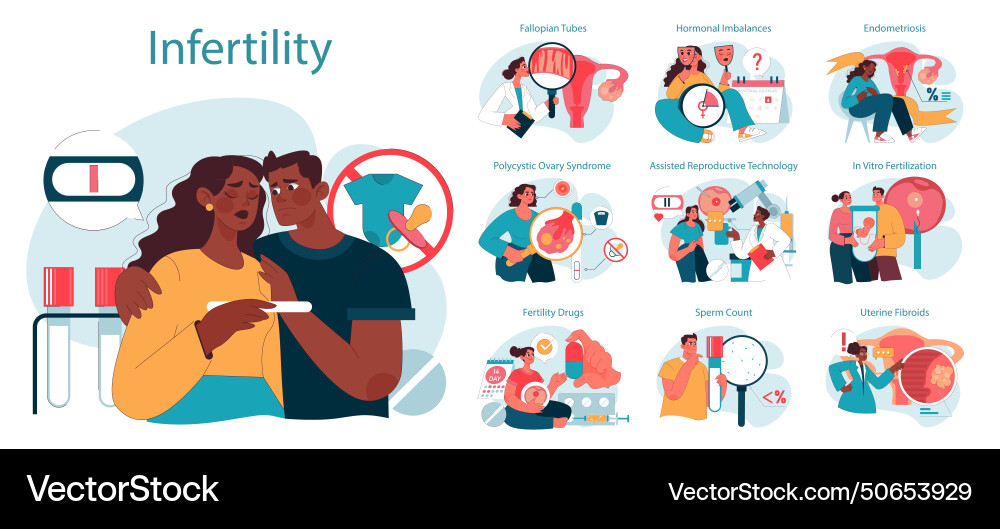 Reproductive health set couples facing conception Vector Image