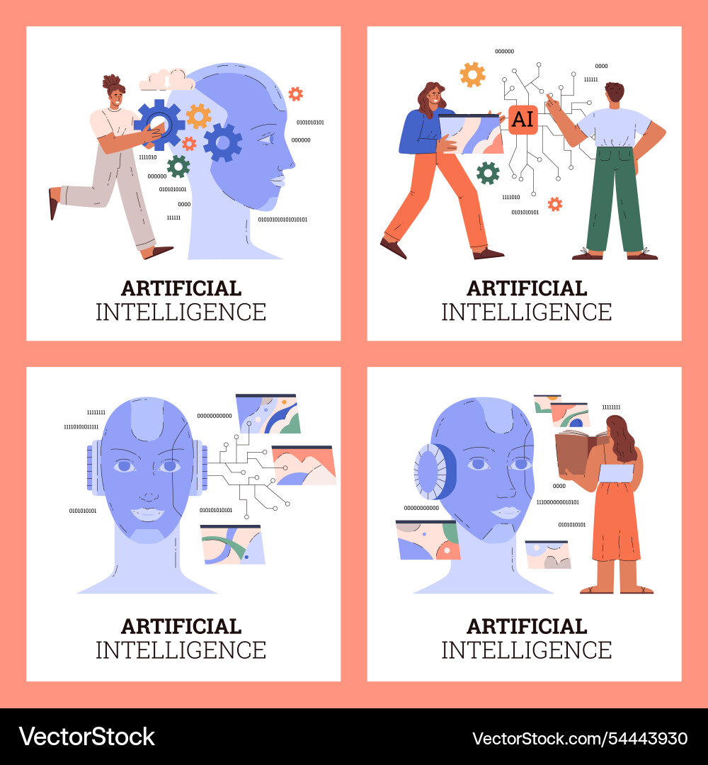 Artificial intelligence or ai processing big data Artificial intelligence or ai processing big data vector image