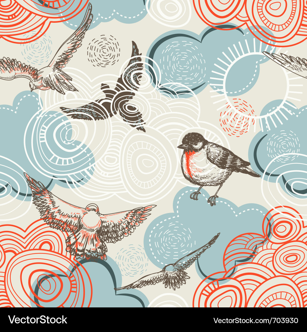 Birds and clouds pattern vector image