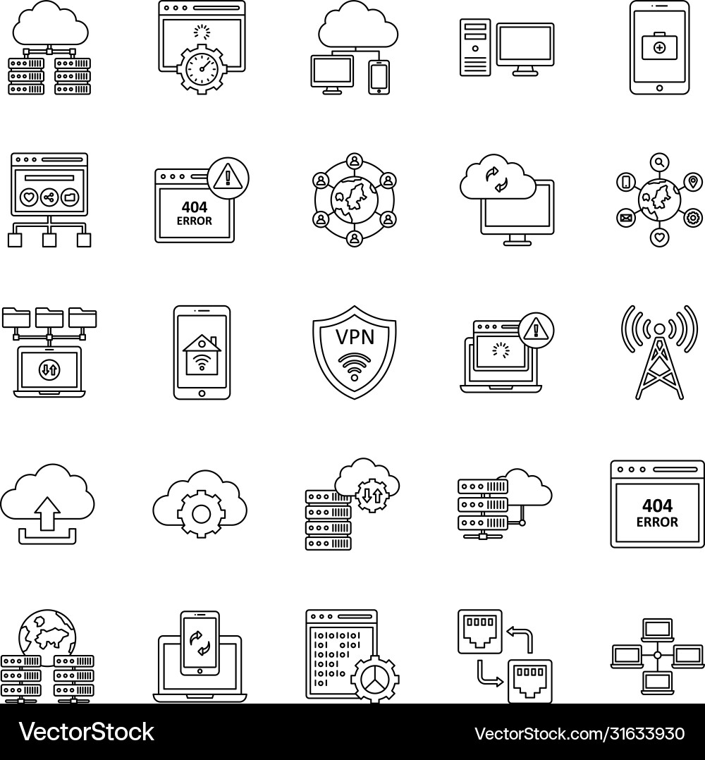 Data and networking icons set every single Vector Image