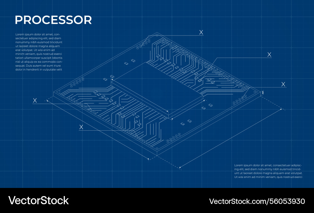 Isometric processor blueprint central processing Isometric processor blueprint central processing vector image