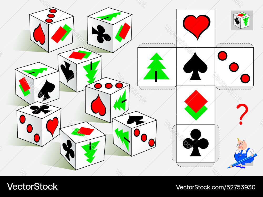 Logic puzzle game find the only one cube Logic puzzle game find the only one cube vector image