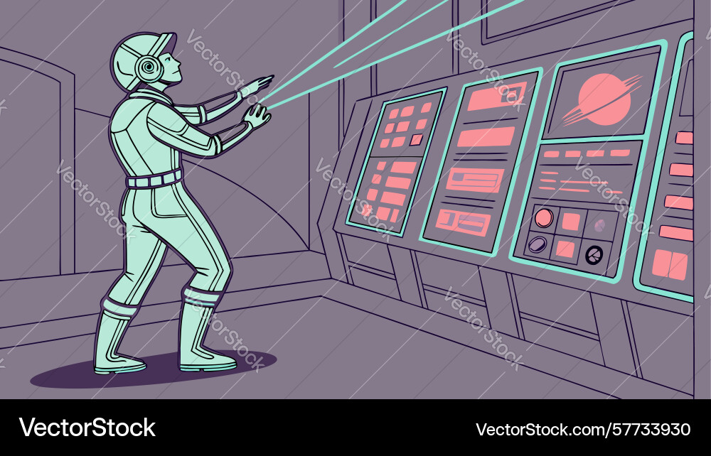 Operator managing advanced control panel system vector image