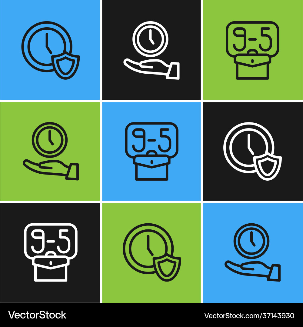 Set line clock with shield from 9 and icon Set line clock with shield from 9 and icon Vector Image