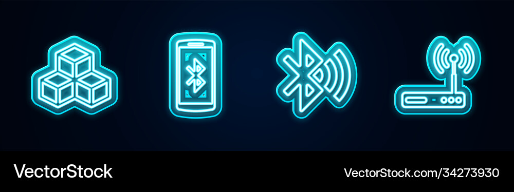 Set line isometric cube smartphone with bluetooth vector image