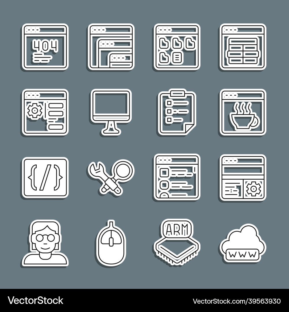 Set line web development debugging software Set line web development debugging software vector image