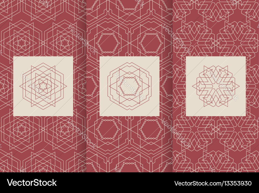 Set of seamless patterns in red color with logo Set of seamless patterns in red color with logo vector image